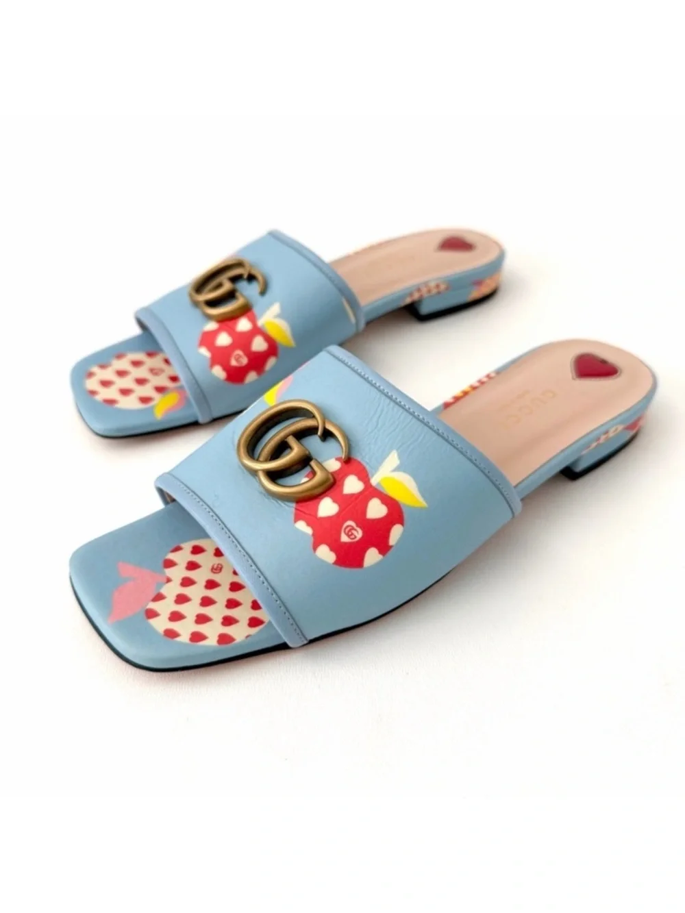 GUCCI || Blue Apple Print GG Marmont Slide Sandals Flats EU 37